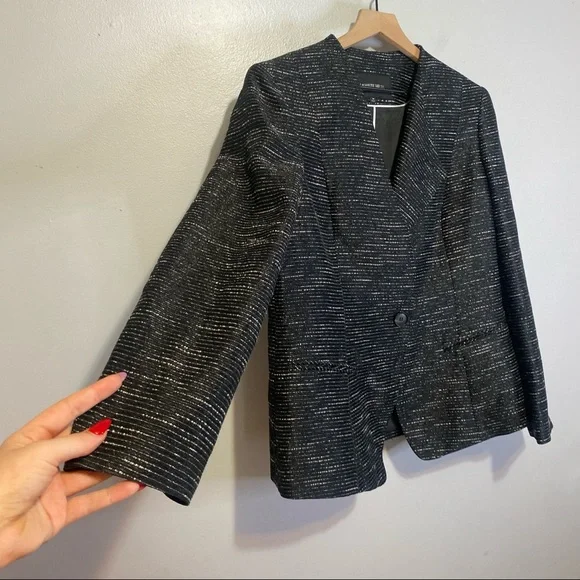 Layfayette148 New York Black And White One Collar Blazer Size 14 - Picture 4 of 7